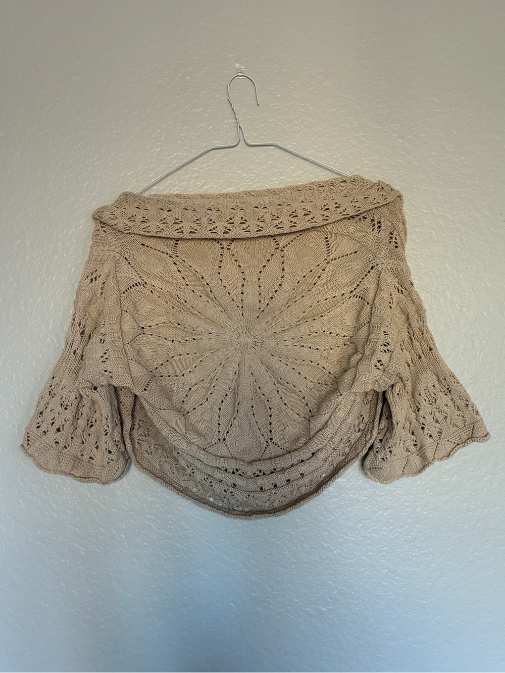 Lia Molly Tan Crochet Open-Front Women's Sweater Shrug 100% Cotton Festival Y2K - Picture 2 of 7